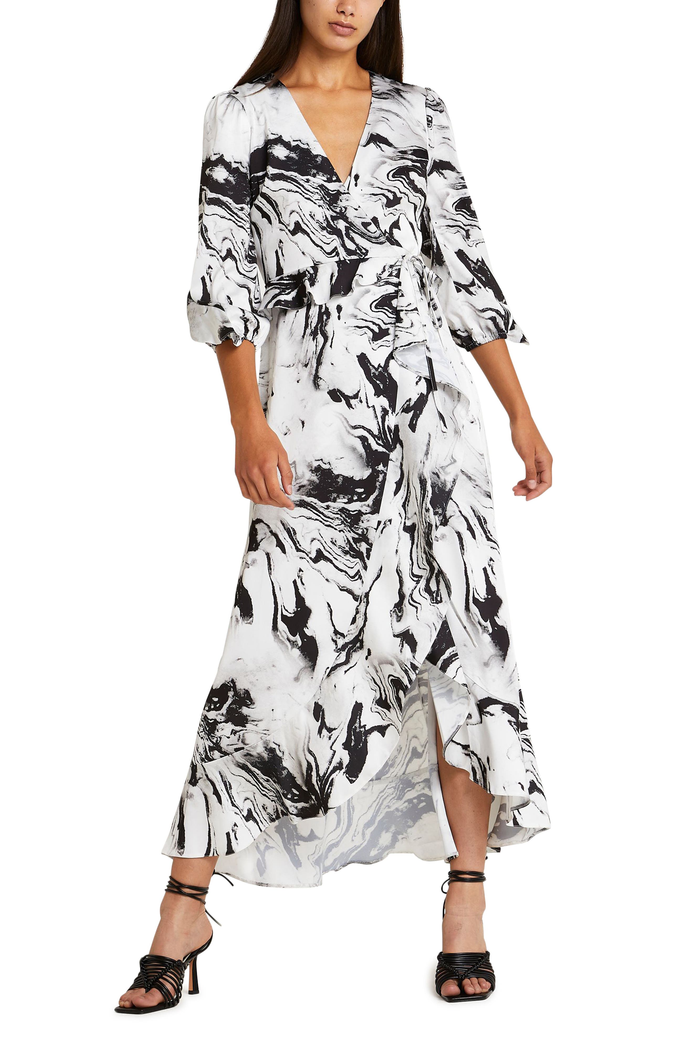 River Island Marbleized Long Sleeve Wrap Dress | Nordstrom